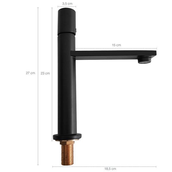 Torneira Para Banheiro De Mesa Bica Baixa Água Fria Preta Fosca Eco Metais - 3