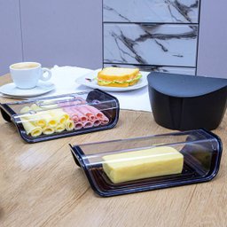 Manteigueira com Tampa Porta Manteiga Frios Transparente UZ Preto - 5