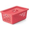 Cesto Com Tampa Caixa Organizadora De Plásticos Empilhável Coral - 1