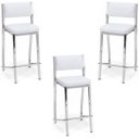 Ver imagem 1 de Kit 3 Banquetas Empilhável Cromada Alta Assento E Encosto Estofado Cor Branco - Poltronas do Sul