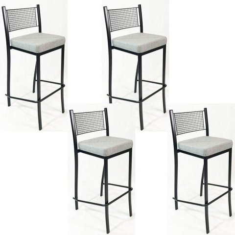 Kit 4 Banquetas EMPILHÁVEL Preta alta assento Linho - Poltronas do Sul