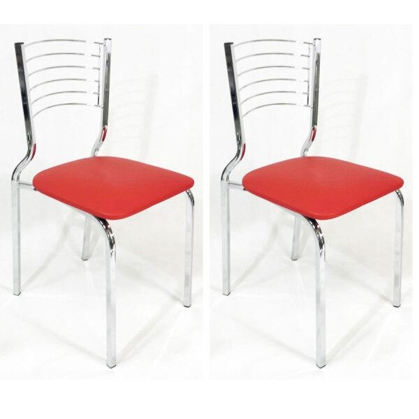Kit 2 Cadeiras Empilhável de Cozinha Cromada Assento Vermelho Pé em Tubo 20x20 - Poltronas Do Sul - 1