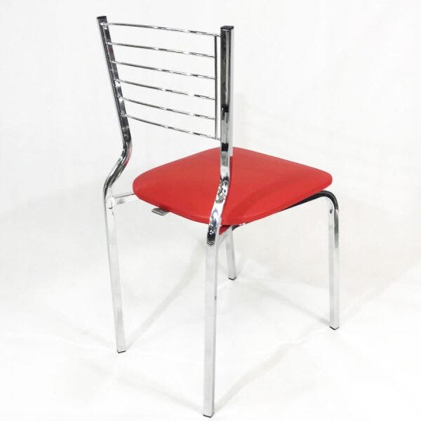 Kit 2 Cadeiras Empilhável de Cozinha Cromada Assento Vermelho Pé em Tubo 20x20 - Poltronas Do Sul - 5