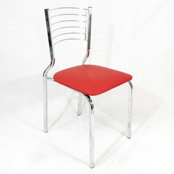 Kit 2 Cadeiras Empilhável de Cozinha Cromada Assento Vermelho Pé em Tubo 20x20 - Poltronas Do Sul - 2