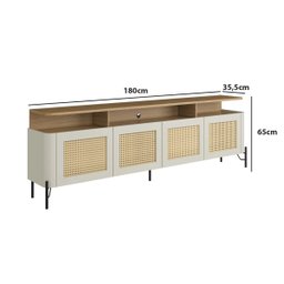 Rack Sala 4 Portas Palha Natural MDF L180 X A65cm - 6