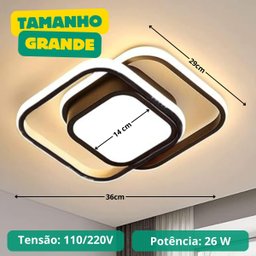 Luminária Sobrepor Estilo Plafon C/ Led Quadrado Duplo Difusor Central Cor Preto - Luz Amarela 3000k - 2