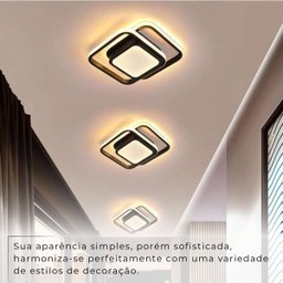 Luminária Sobrepor Estilo Plafon C/ Led Quadrado Duplo Difusor Central Cor Preto - Luz Amarela 3000k - 4