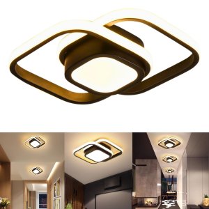 Luminária Sobrepor Estilo Plafon C/ Led Quadrado Duplo Difusor Central Cor Preto - Luz Amarela 3000k