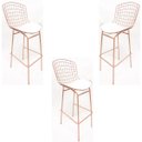 Ver imagem 1 de Kit 3 Banquetas BERTÓIA cor Rosê assento branco tubular - Poltronas do Sul