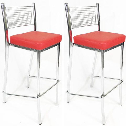 Kit 2 Banquetas EMPILHÁVEL cromada alta assento vermelho - Poltronas do Sul