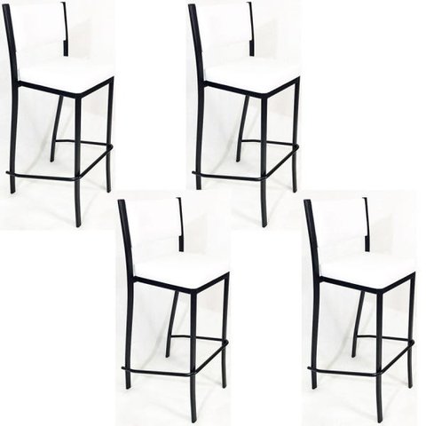 Kit 4 Banquetas EMPILHÁVEL Preta alta assento e encosto branco - Poltronas do Sul