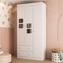 Ver imagem 1 de Guarda-roupa Infantil 92cm com Vidro 3 Portas e 2 Gavetas Brisa Multimóveis Mp4425 Branco