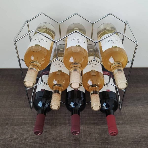 Adega Colmeia Para 8 Garrafas de Vinho Cromado Suporte de Bancada - 6