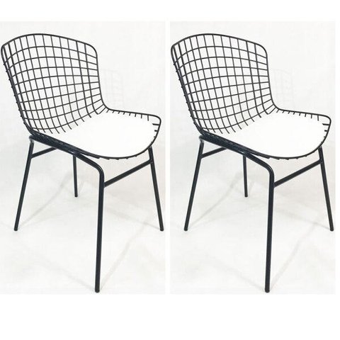 Kit 2 Cadeiras Bertóia Preta Assento Branco Tubular - Poltronas Do Sul