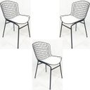 Ver imagem 1 de Kit 3 Cadeiras Bertóia Preta Assento Branco Tubular - Poltronas Do Sul