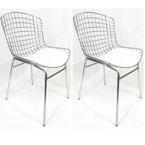 Kit 2 Cadeiras Bertóia Cromada Assento Branco Tubular - Poltronas Do Sul