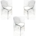 Ver imagem 1 de Kit 3 Cadeiras Bertóia Cromada Assento Branco Tubular - Poltronas Do Sul