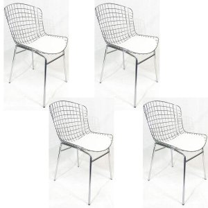 Kit 4 Cadeiras Bertóia Cromada Assento Branco Tubular - Poltronas Do Sul