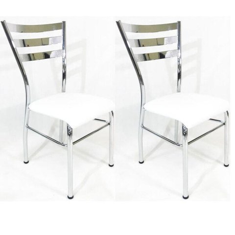 Kit 2 Cadeiras de Cozinha com Reforço Cromada Assento Branco - Poltronas Do Sul