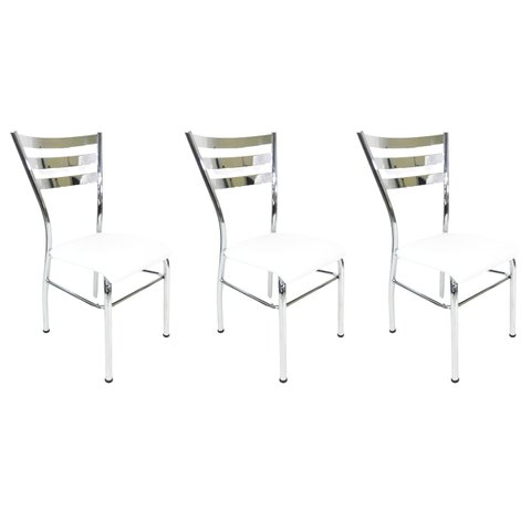 Kit 3 Cadeiras de Cozinha com Reforço Cromada Assento Branco - Poltronas do Sul