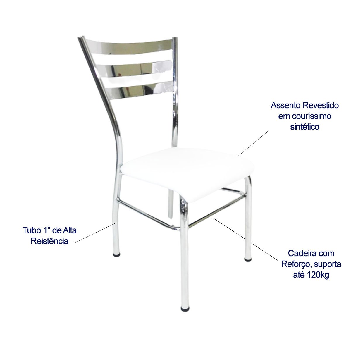 Kit 4 Cadeiras de Cozinha com Reforço Cromada Assento Branco - Poltronas do Sul - 2