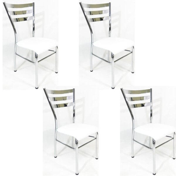 Kit 4 Cadeiras de Cozinha com Reforço Cromada Assento Branco - Poltronas Do Sul