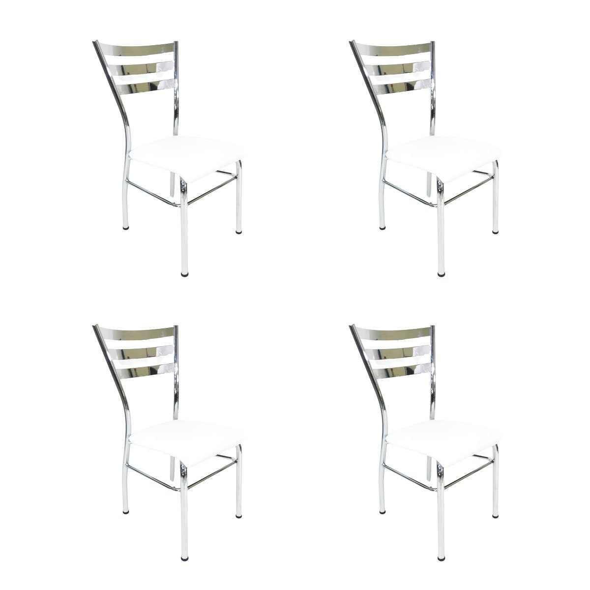 Kit 4 Cadeiras de Cozinha com Reforço Cromada Assento Branco - Poltronas do Sul - 1