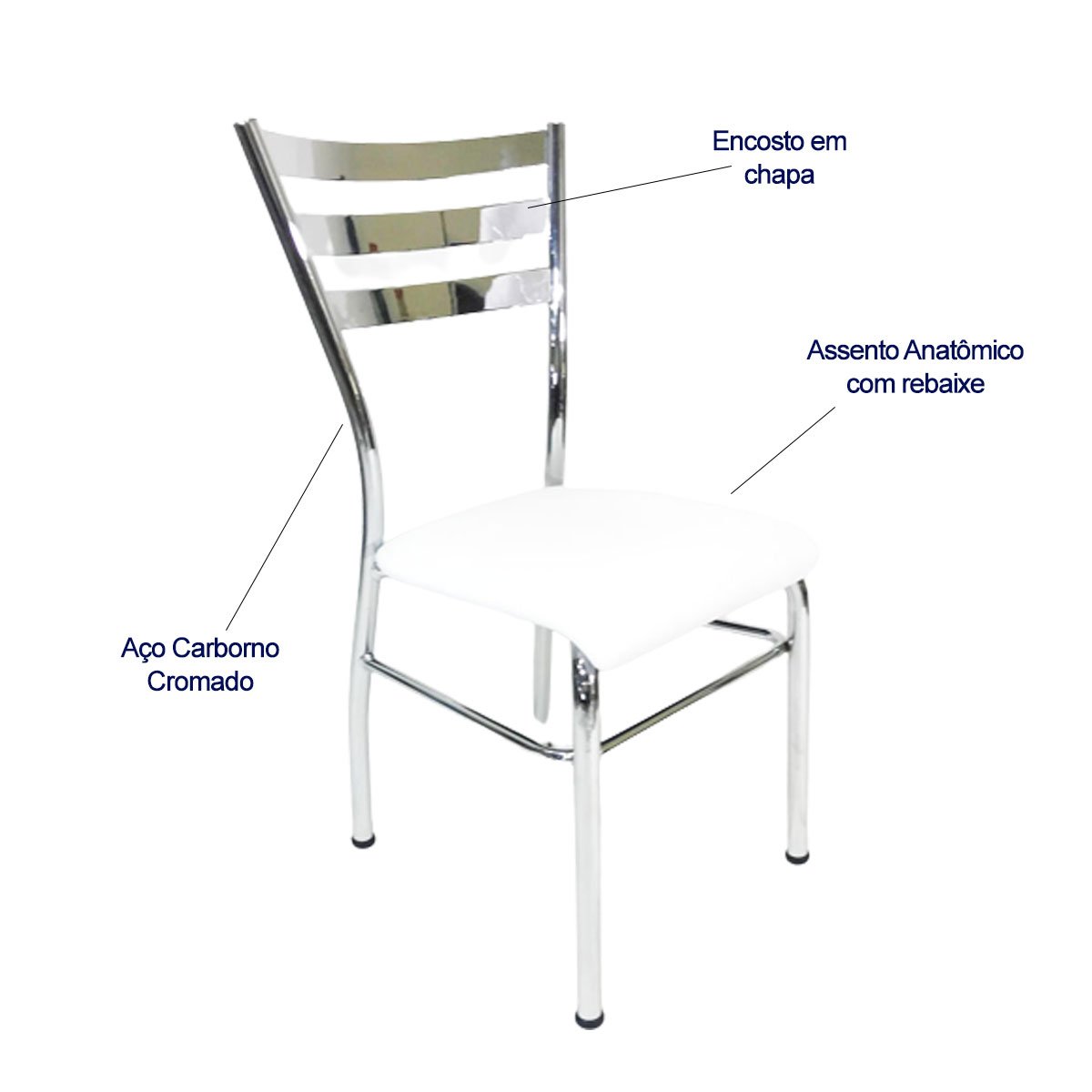 Kit 4 Cadeiras de Cozinha com Reforço Cromada Assento Branco - Poltronas do Sul - 3