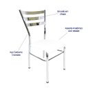 Ver imagem 3 de Kit 4 Cadeiras de Cozinha com Reforço Cromada Assento Branco - Poltronas do Sul