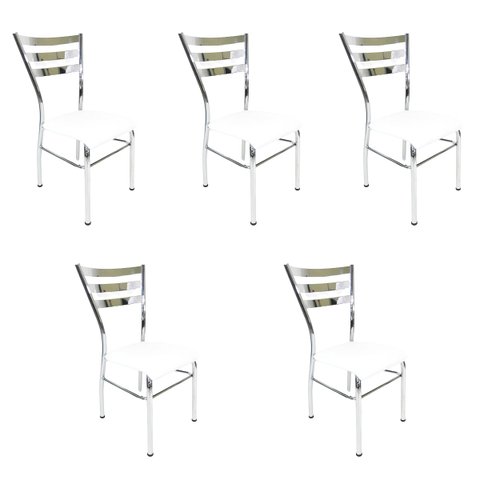 Kit 5 Cadeiras de Cozinha com Reforço Cromada Assento Branco - Poltronas do Sul