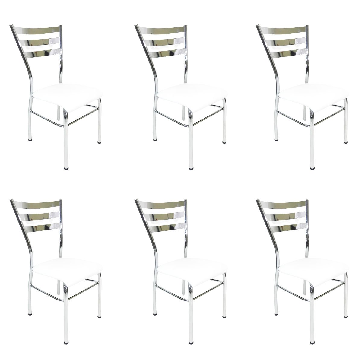 Kit 6 Cadeiras de Cozinha com Reforço Cromada Assento Branco - Poltronas do Sul - 1