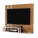 Ver imagem 2 de Painel Tv 32 Pol Sala Quarto Suspenso Nicho Prateleira 90x90:ripado/offwhite