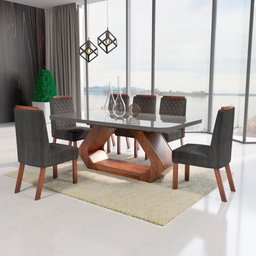 Sala de Jantar 180x90 Mdf/vidro 6 Cadeiras Lottus Bom Pastor - 1