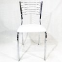 Ver imagem 3 de Kit 3 Cadeiras Empilhável de Cozinha Cromada Assento Branco Pé em Tubo 20x20 - Poltronas Do Sul