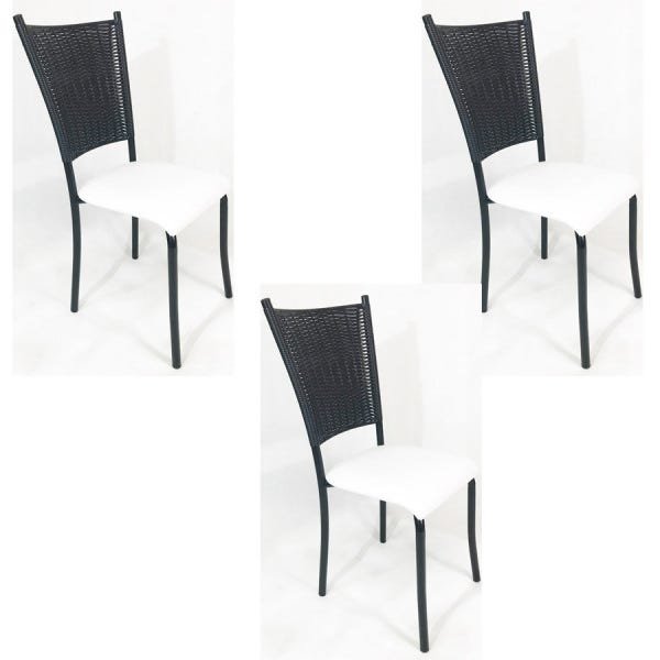 Kit 3 Cadeiras de Cozinha Preta Fibra Sintética Preta Assento Branco - Poltronas do Sul - 1