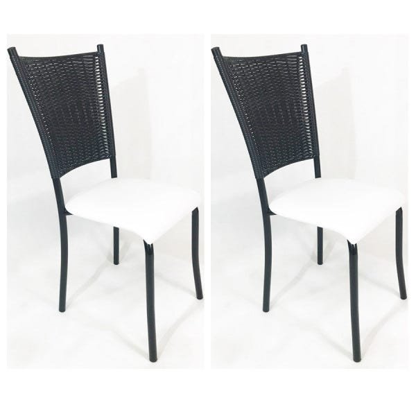 Kit 2 Cadeiras de Cozinha Preta Fibra Sintética Preta Assento Branco - Poltronas do Sul - 1