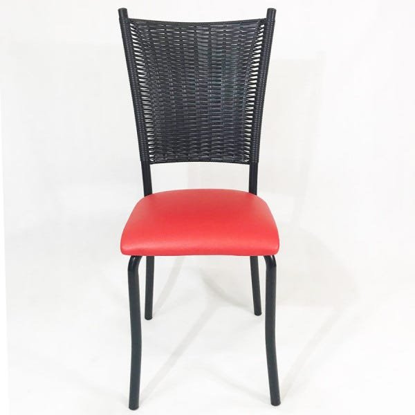 Kit 3 Cadeiras de Cozinha Preta Fibra Sintética Preta Assento Vermelho - Poltronas do Sul - 3