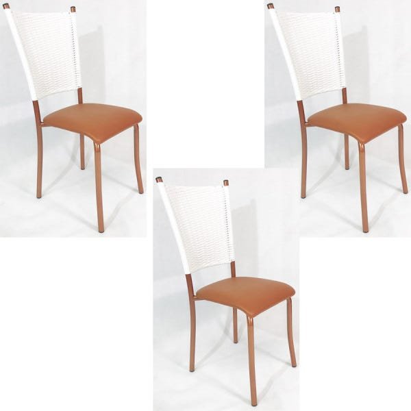 Kit 3 Cadeiras de Cozinha Cobre Fibra Sintética Branca Assento Cobre - Poltronas do Sul - 1