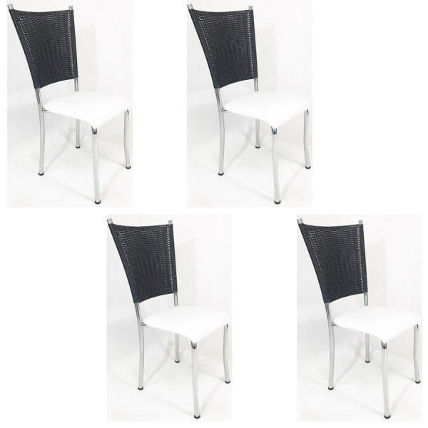 Kit 4 Cadeiras de Cozinha Cromada Fibra Sintética Preta Assento Branco - Poltronas do Sul - 1