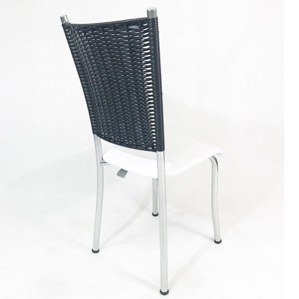 Kit 4 Cadeiras de Cozinha Cromada Fibra Sintética Preta Assento Branco - Poltronas do Sul - 5