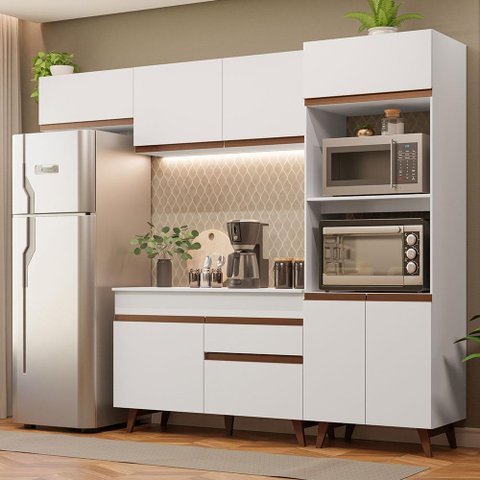 Cozinha Completa Madesa Reims 260008 com Armário e Balcão - Branco