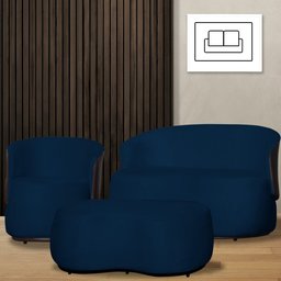 Kit 1 Poltrona 1 Namoradeira e 1 Puff Grande Design Orgânico Beatriz Suede Composê Corino Marrom - E - 2