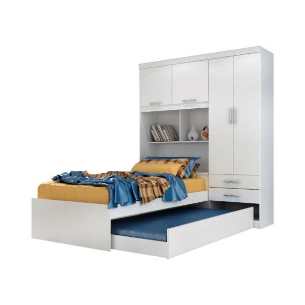 Guarda-Roupa Modulado Solteiro 4 Portas com Bicama Fusion Moverama Branco - 1