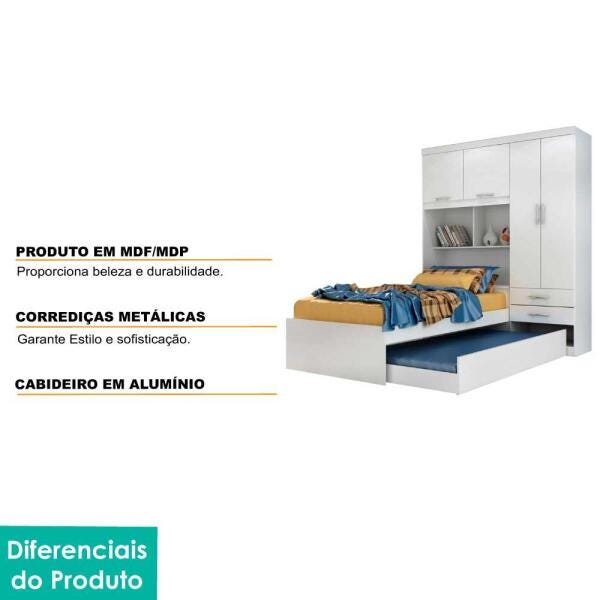 Guarda-Roupa Modulado Solteiro 4 Portas com Bicama Fusion Moverama Branco - 4