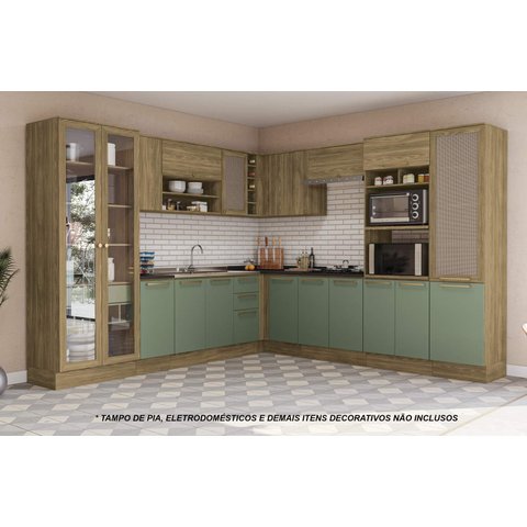 Armário de Cozinha Modulada Completa de Canto 14 Peças 2,99x2,98m Botanic Kappesberg
