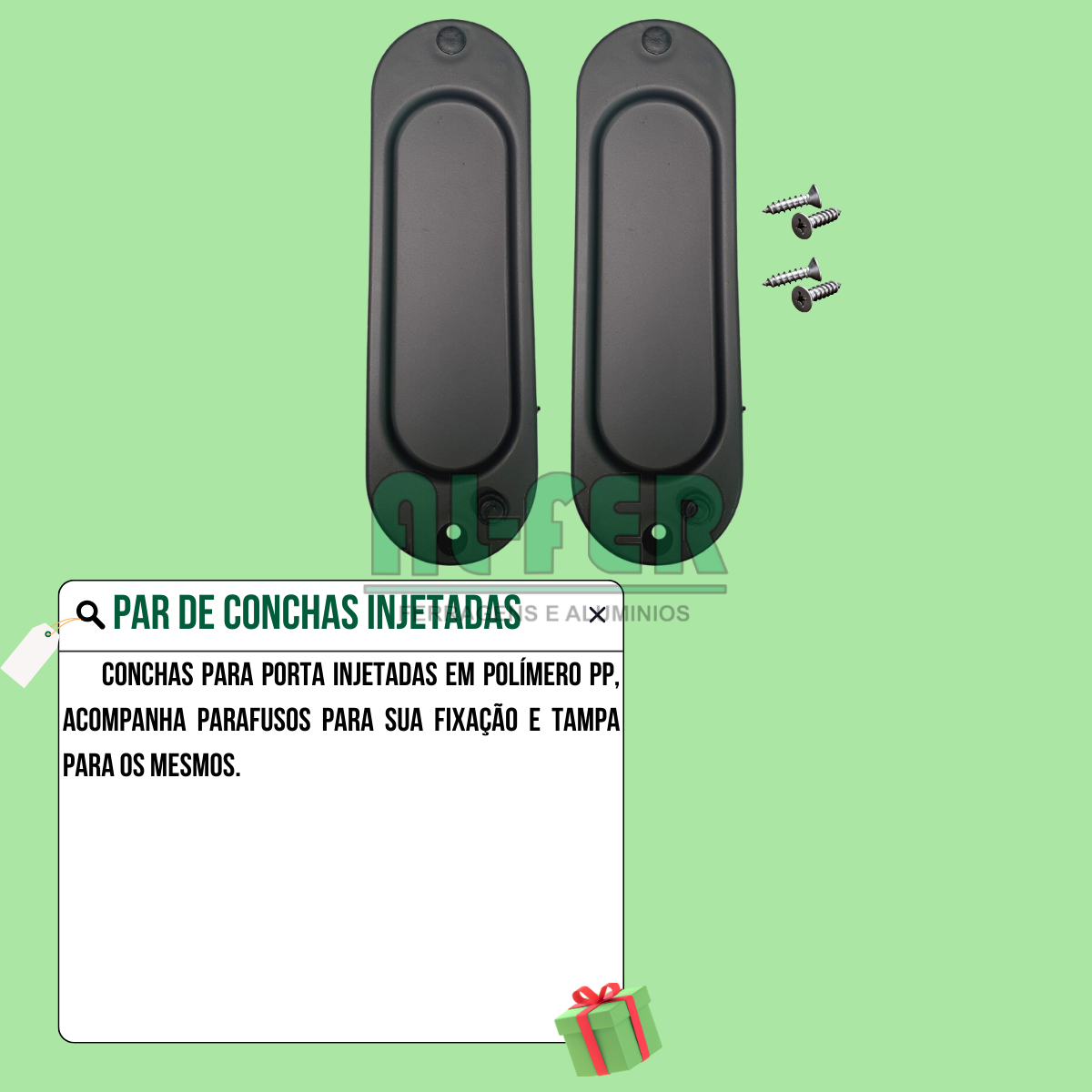 Kit Prático para Porta de Correr Trilho Preto - 3m + 1 Par de Concha - 9