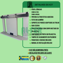 Kit Prático para Porta de Correr Trilho Preto - 3m + 1 Par de Concha - 2