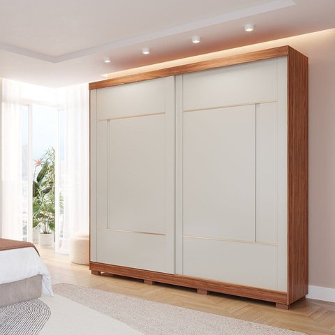 Guarda-Roupa Casal 2 Portas de Correr com Pés 229cm 100% MDF Talin Bege/Cinamomo/Off White