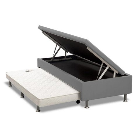 Base Box Baú Solteiro com Auxiliar Espuma Sintético Cinza 62x78x188