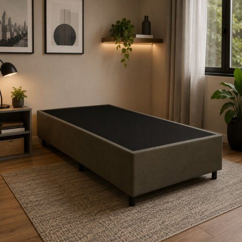 Base Cama Box Queen Gazin 79x198cm Marrom com Estrutura em Madeira e Tecido Antiderrapante